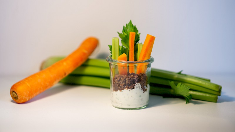 Vegetable Sticks with Cream Cheese Pumpernickel Dip